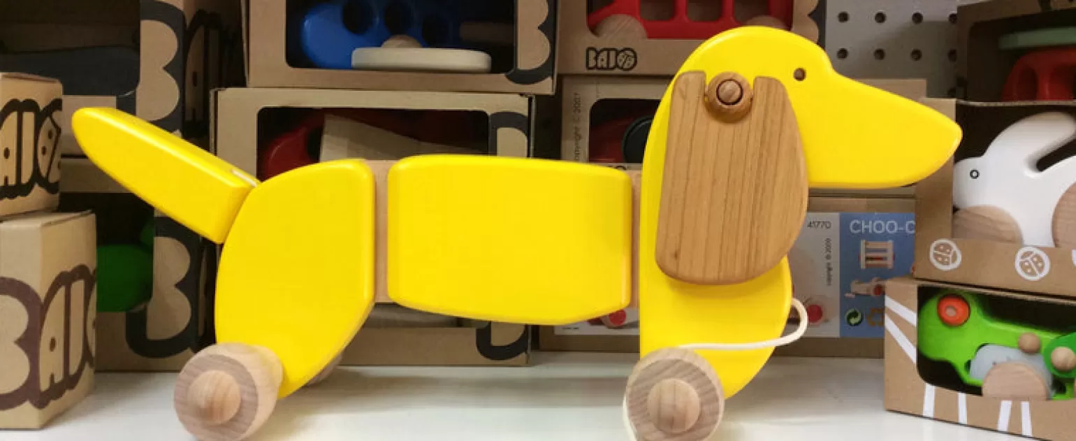 Clearance - Wooden Dachshund Pull Along Yellow Wooden Toys