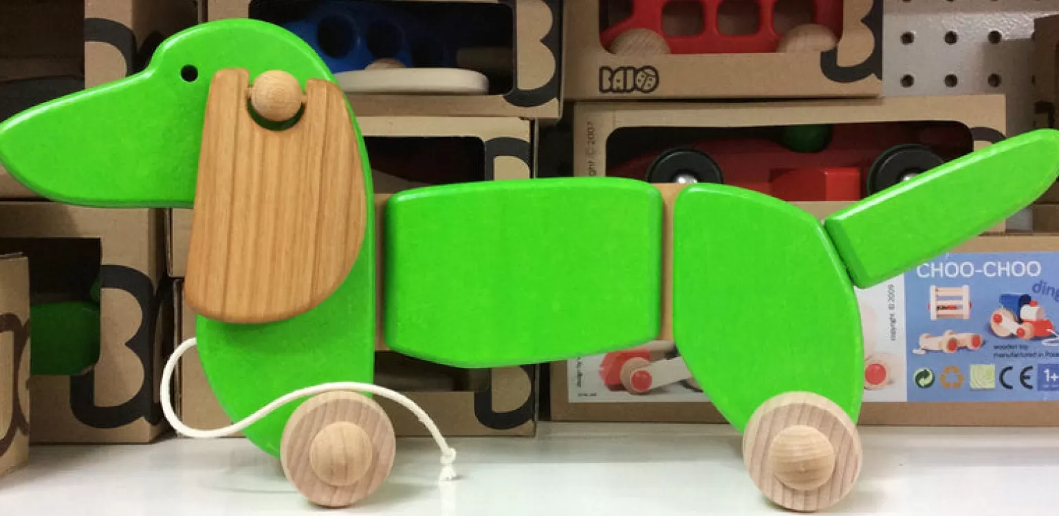 New - Wooden Pull Along Dachshund, Green Wooden Toys