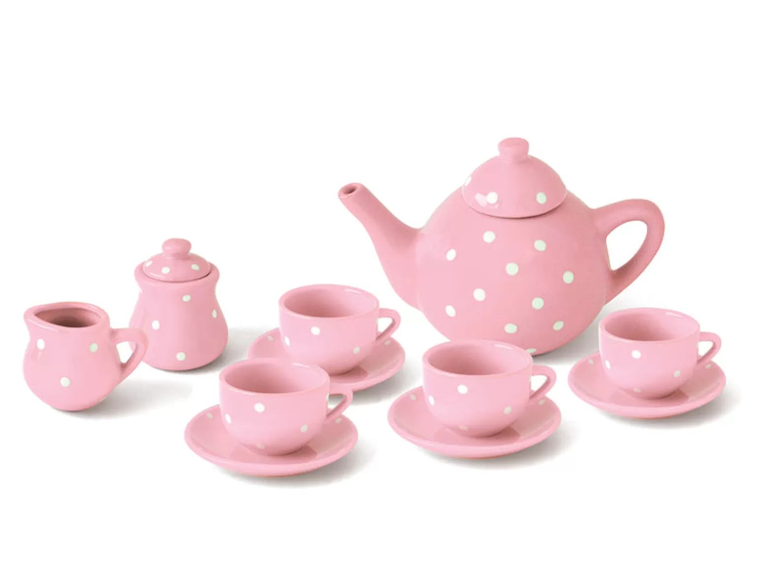 Discount Ceramic Teaset - Pink & White Polka Dot Pretend + Imaginative Play