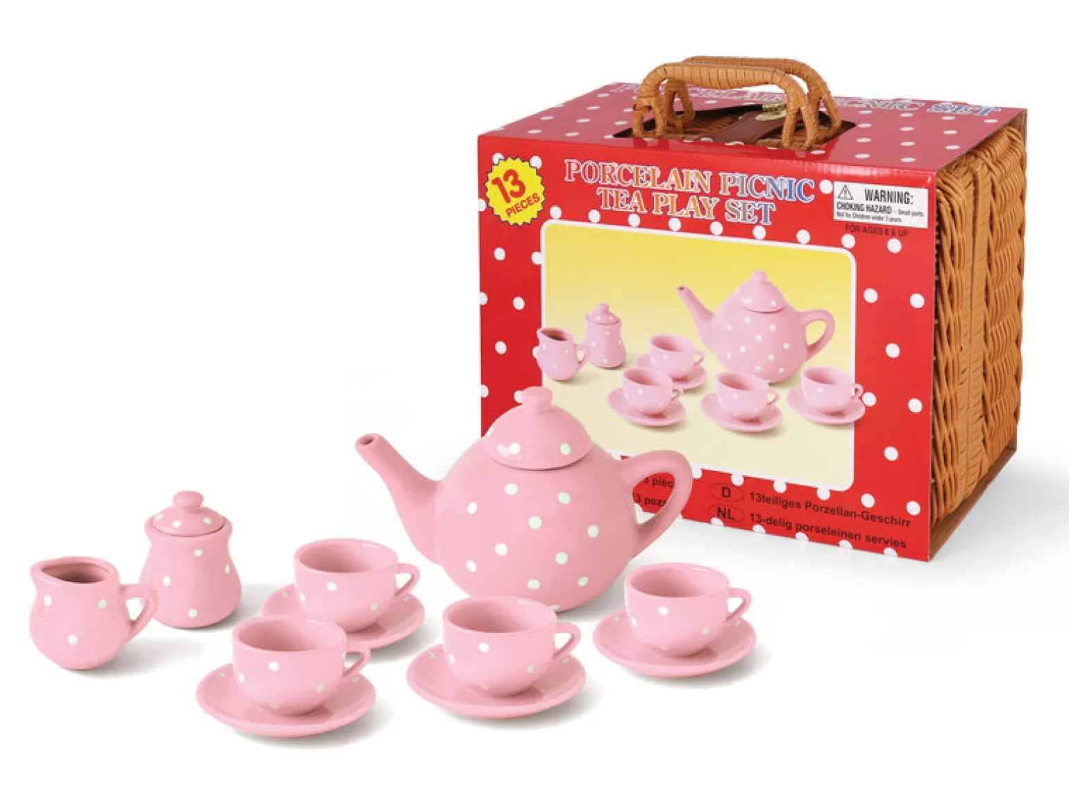 Discount Ceramic Teaset - Pink & White Polka Dot Pretend + Imaginative Play