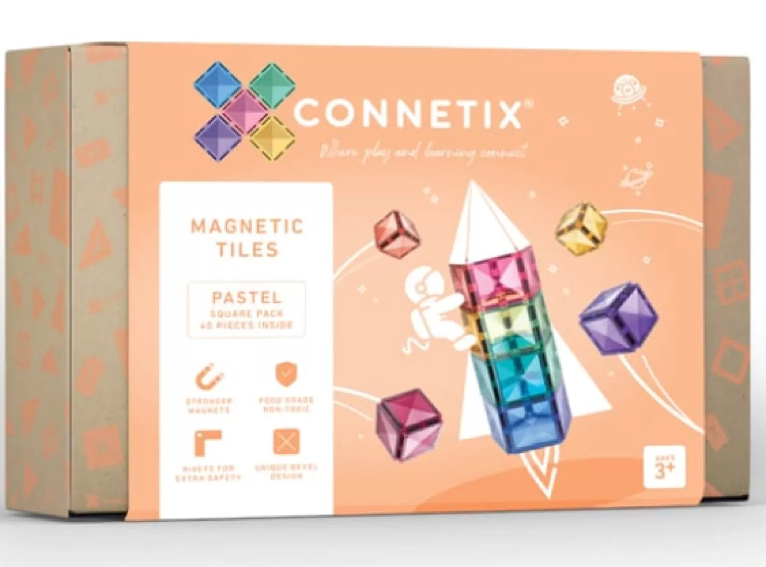 Connetix Tiles - 40 Piece Pastel Square Set