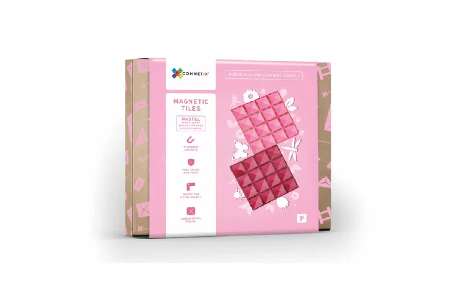 Connetix Tiles - Pastel Pink & Berry Base Plate Pack 2Pc