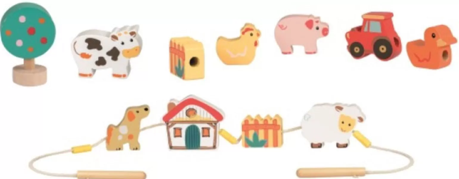 Discount Toys - Wooden Threading Farm Animals + Figurines