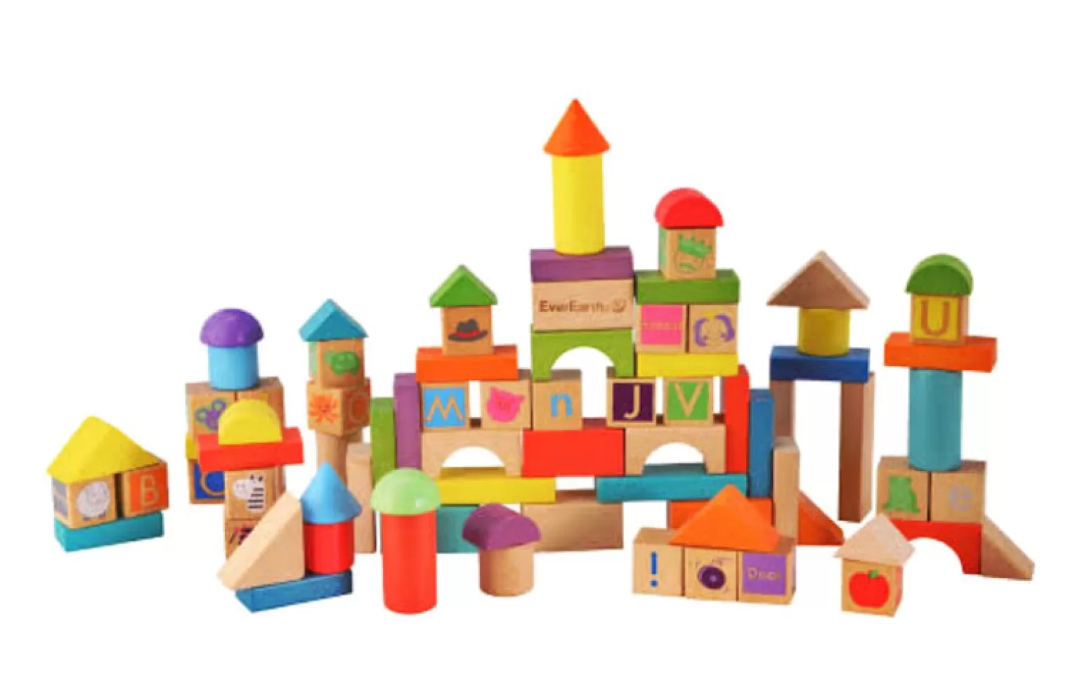 EverEarth Wooden Blocks, Build & Learn Block Set 80 Pieces