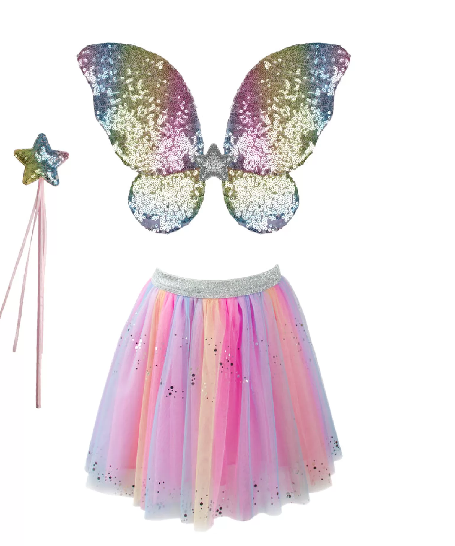 Great Pretenders Rainbow Sequins Skirt With Wings & Wand Costume