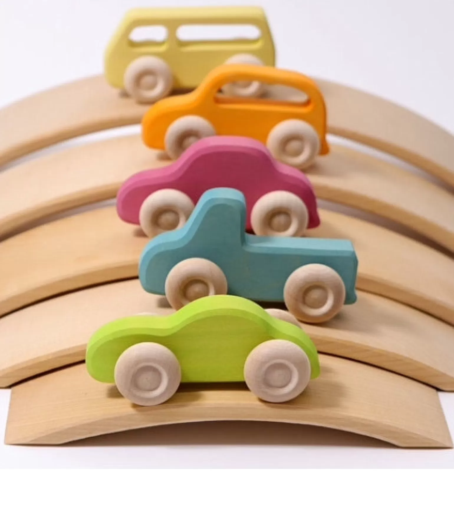 Flash Sale Grimms -5 Wooden Slimline Cars In Multi Colour Print Wooden Toys