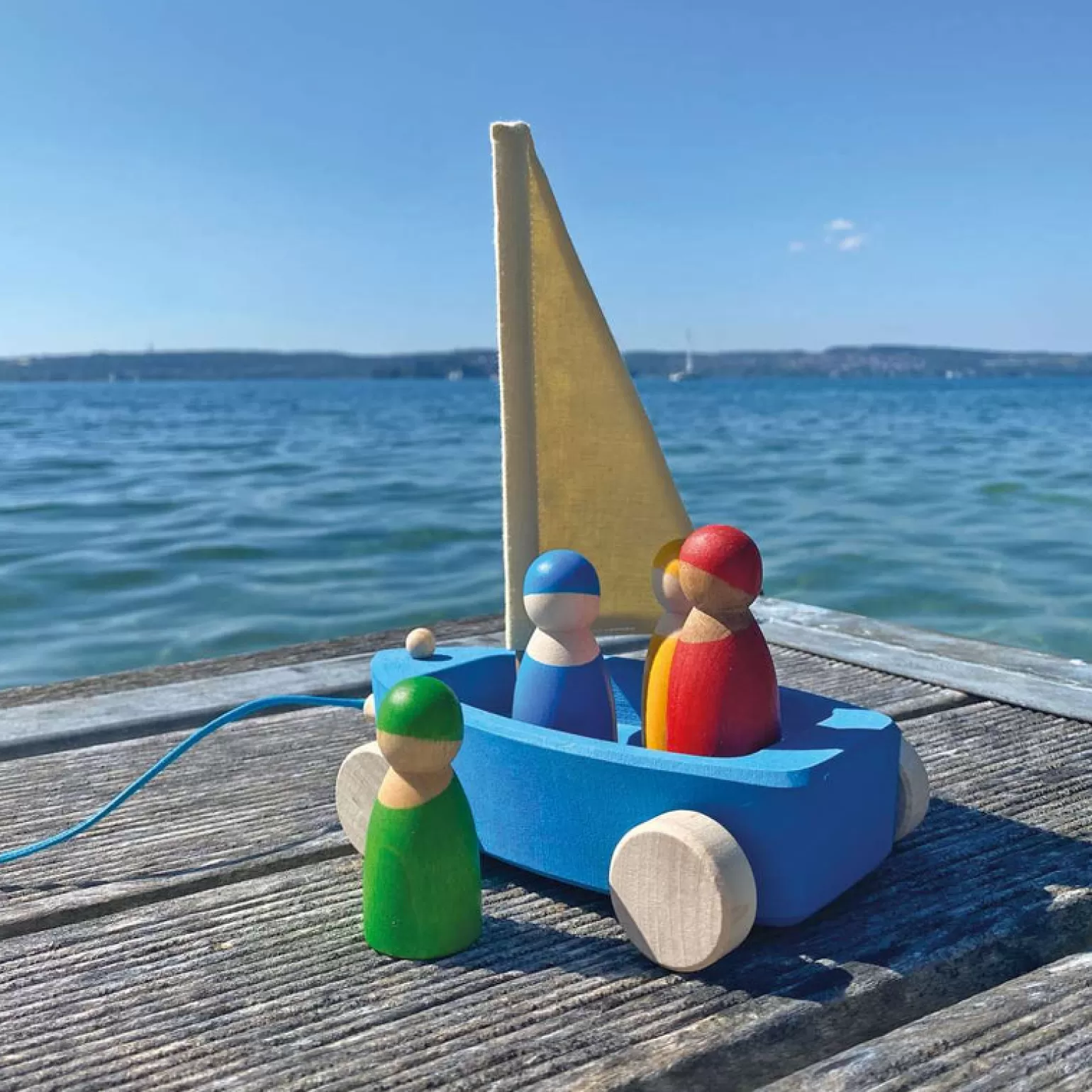 Best Grimms - Land Yacht In Blue 4 Sailors Wooden Toys