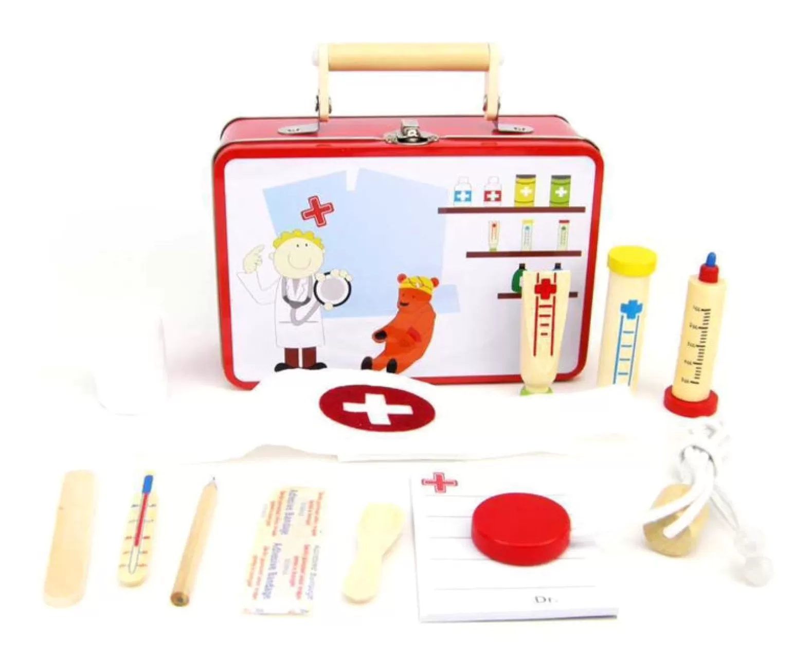Clearance - Doctor Wooden Medical Set In Tin Case Wooden Toys