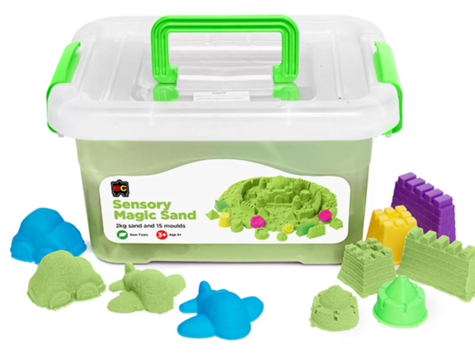 Clearance Magic Sensory Sand With Moulds 2 Kg, Green Arts + Crafts