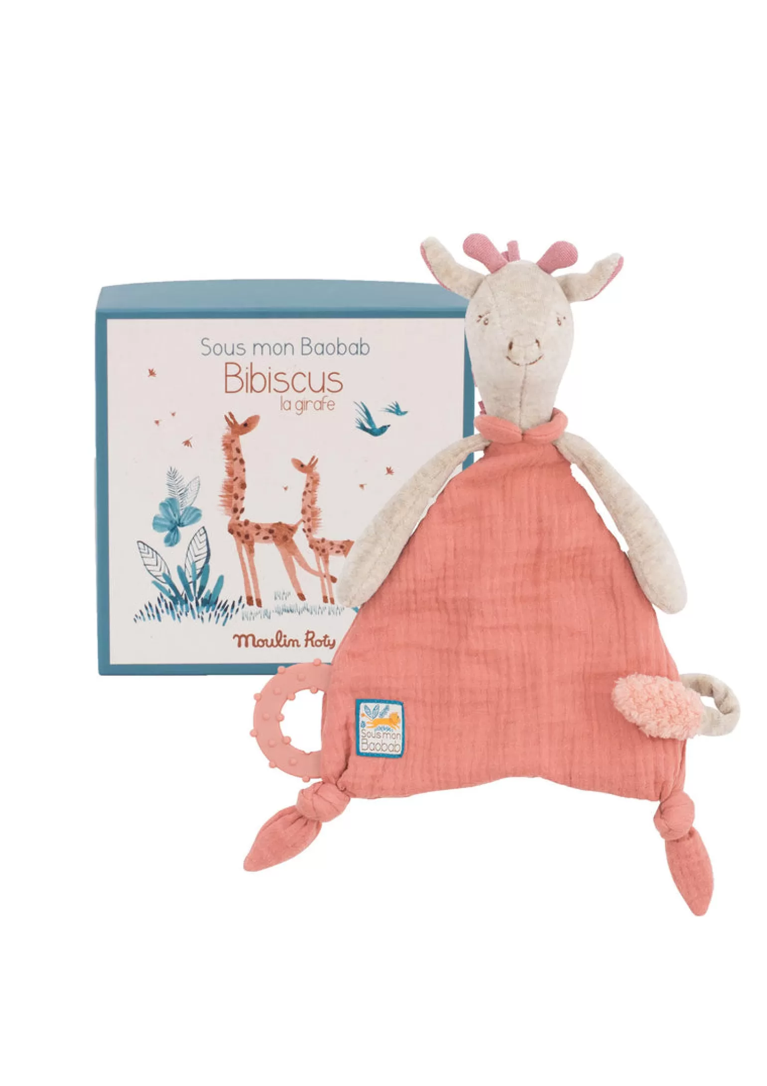 Moulin roty - Sous Mon Baobab Giraffe Doudou With Pacifier Holder
