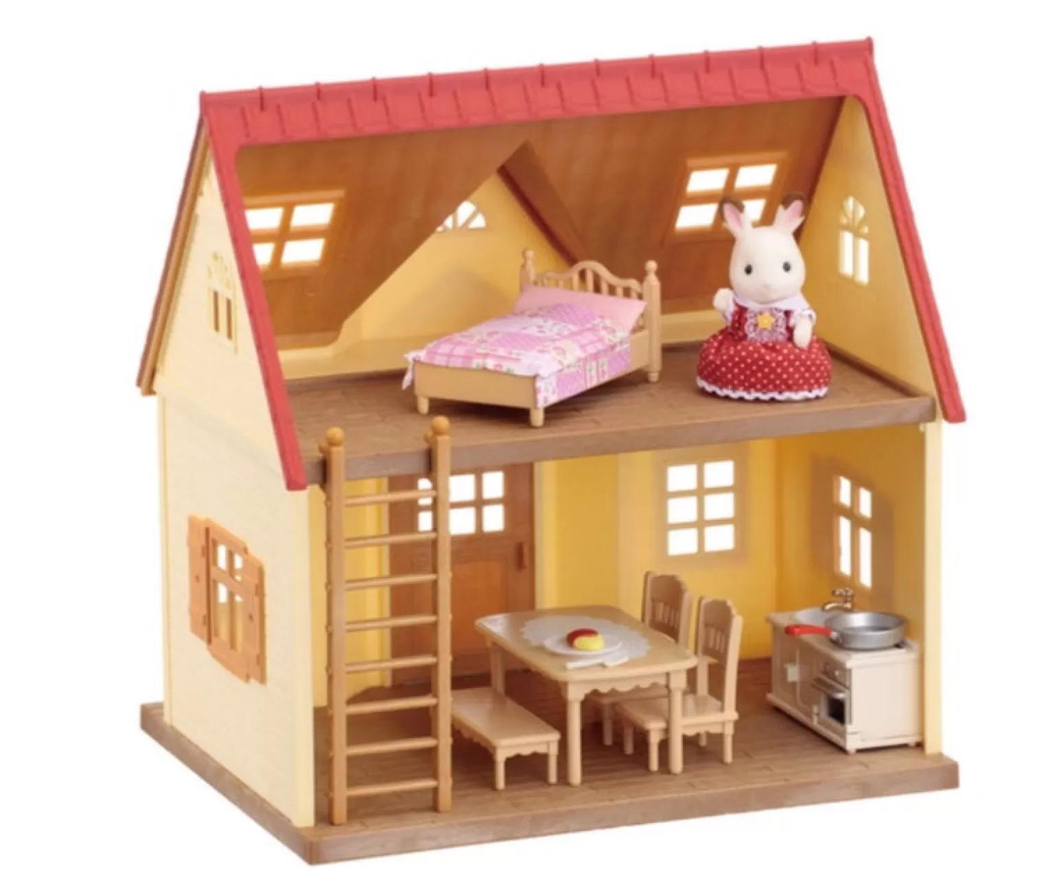 Best Sale Dollhouse, Red Roof Cosy Cottage Starter Home Animals + Figurines
