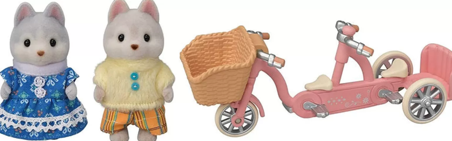 Online Tandem Cycling Set, Husky Sister & Brother Animals + Figurines