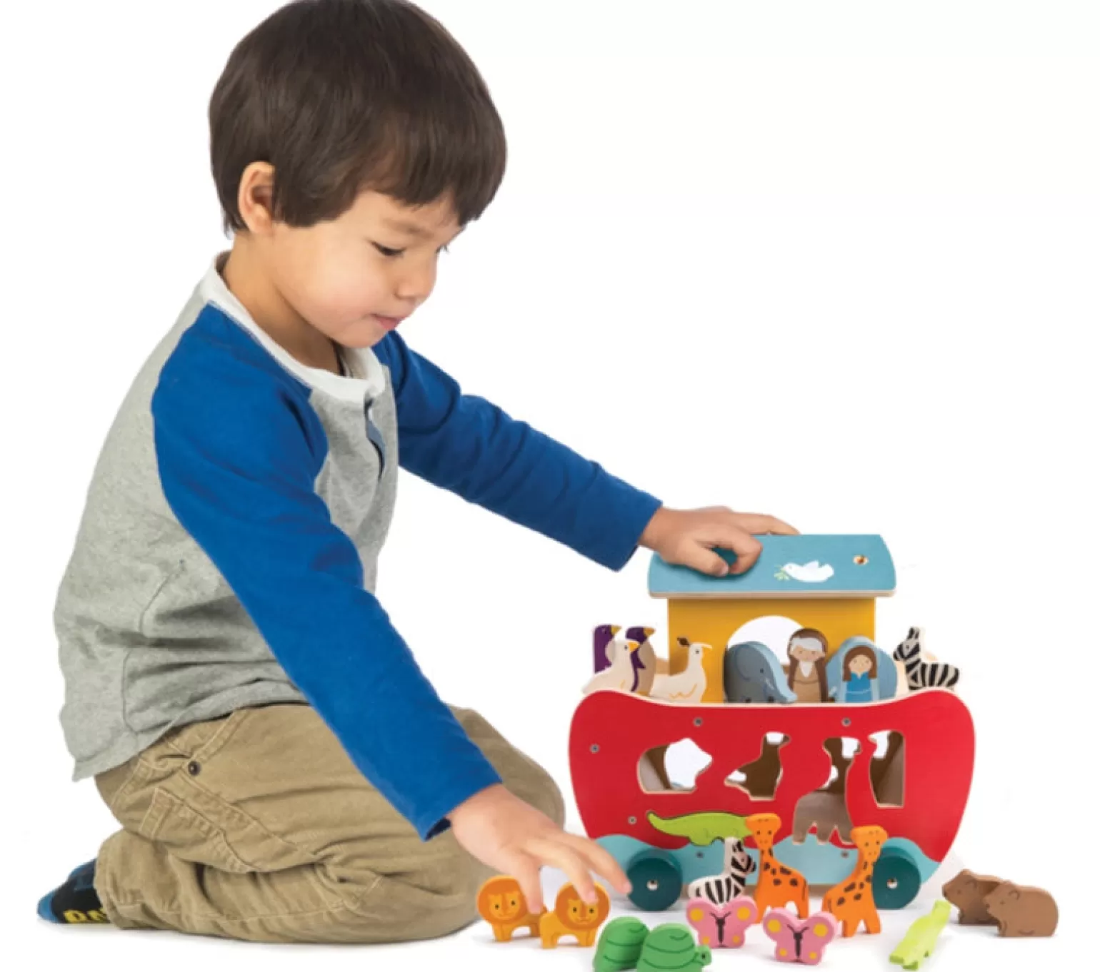 Fashion Tender Leaf - Wooden Noah's Shape Sorter Ark Animals + Figurines