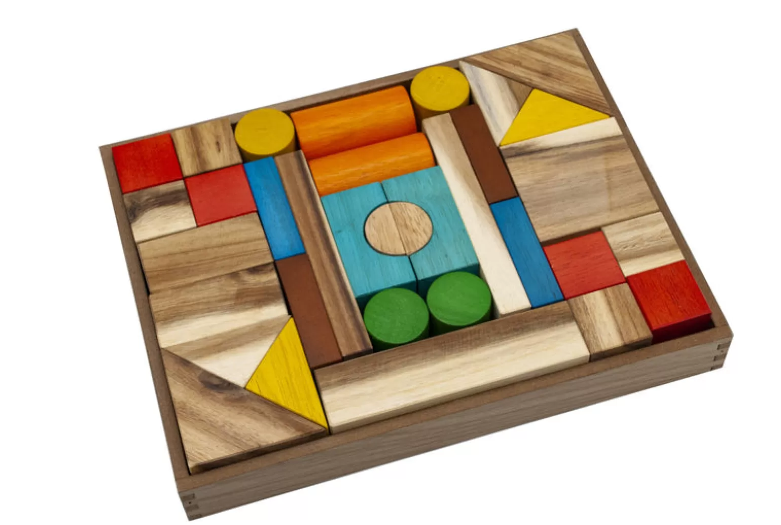 q toys Wooden Blocks - Natural Colour Blocks 34 Pieces